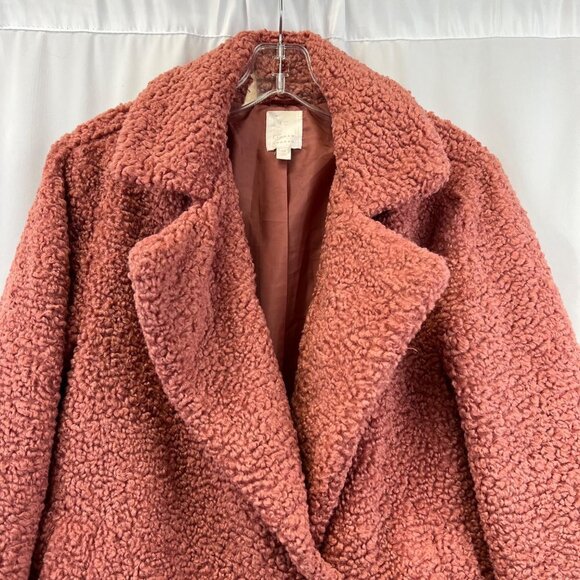 LC Lauren Conrad Shabby Teddy Pea Coat Rose Double Breasted Size Medium - Picture 2 of 9